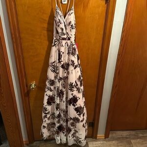 NWT Dillards City Vibe Formal Floral Foil Dress Pink and Burgundy Hues Size 1